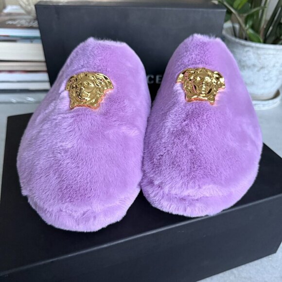 VERSACE Medusa Men's Lavender Faux Purple Slippers, sizes 43, 45 - Picture 1 of 14